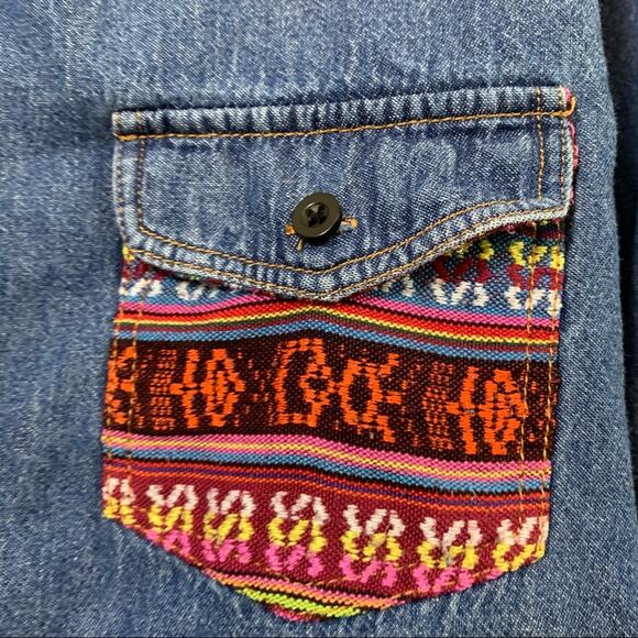 Sovereign Code Aztec Western Ombre Denim Long Sleeve Button Down Top - Picture 3 of 7